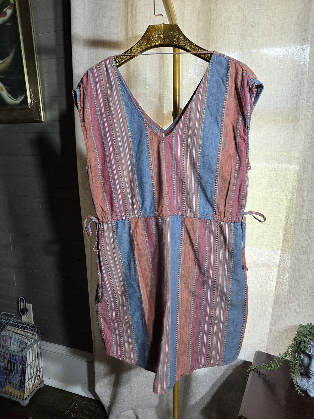 Universal Thread Sleeveless V-Neck Striped Mini Dress in Rust & Blue
